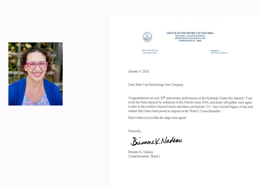 Image for article ​वाशिंगटन डीसी: काउंसिल सदस्य ने कैनेडी सेंटर में आगामी शो के लिए शेन युन को बधाई दी